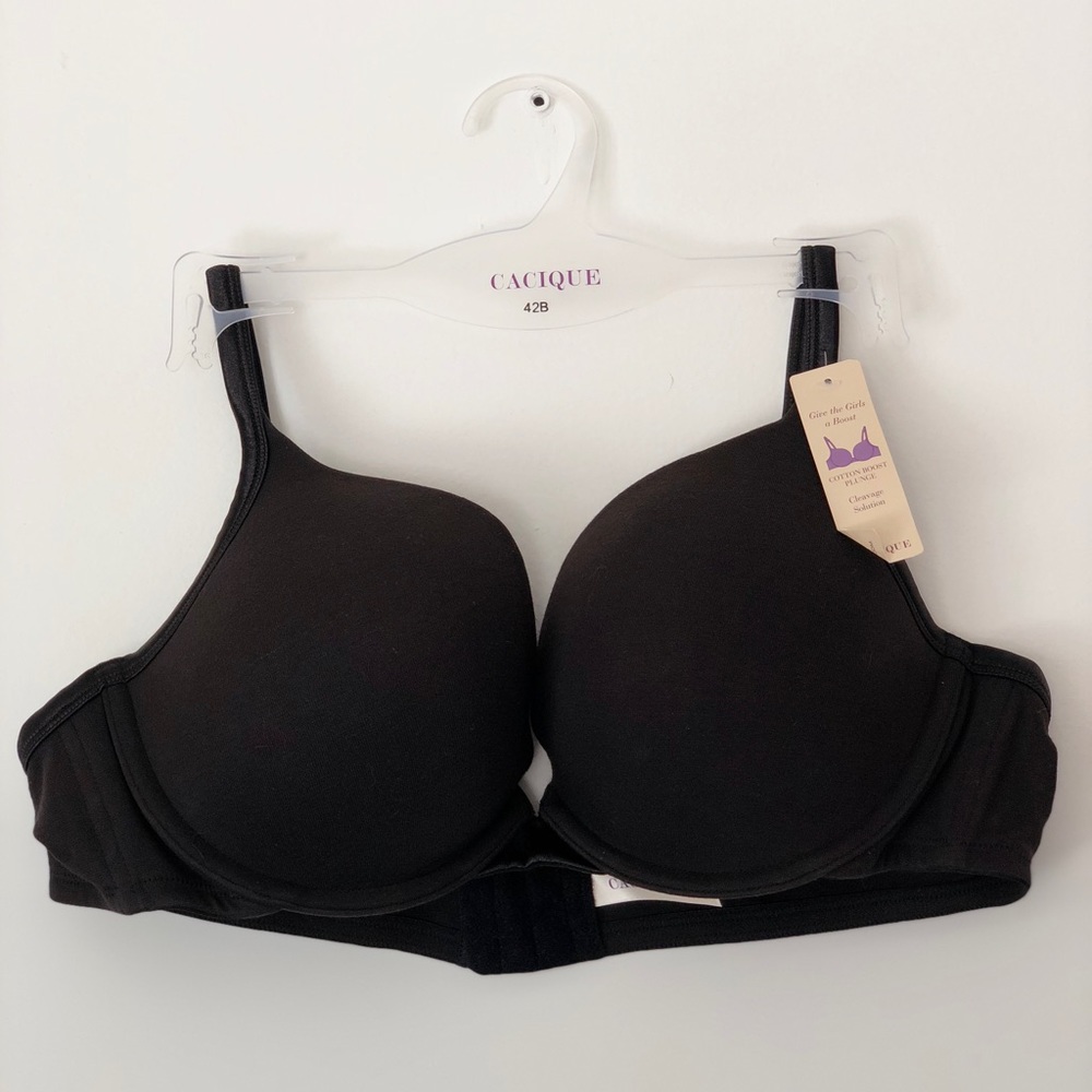 Lane Bryant Black Cotton Boost Plunge Bra